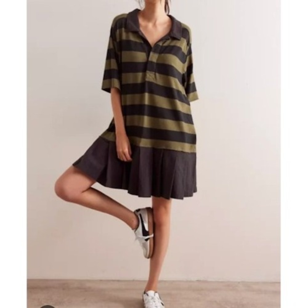 Free People Mini Luca Olive Green Black Striped Rugby‎ 100% Cotton M Sold Out